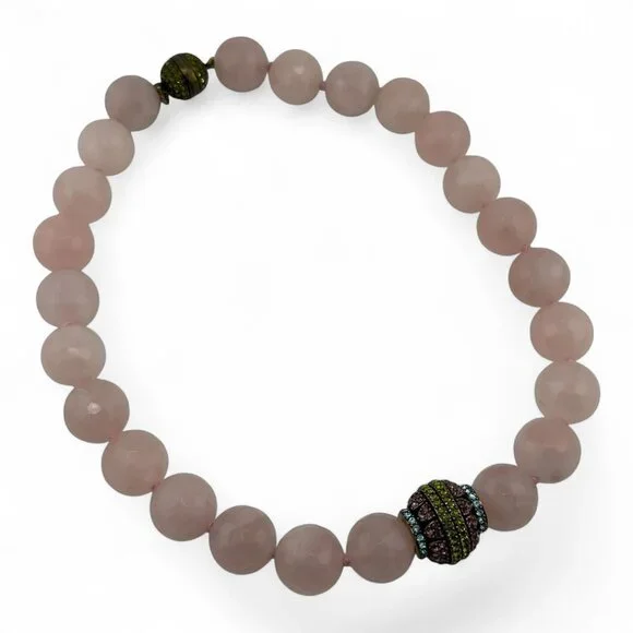 Heidi Daus Beaded Necklace Rose Quartz Swarovski Crystals Multicolored As IS 18" - Picture 1 of 12